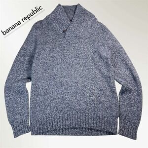 Banana Republic Shawl Collar Knit Sweater Mens Size M Blue Speckled Wool Blend